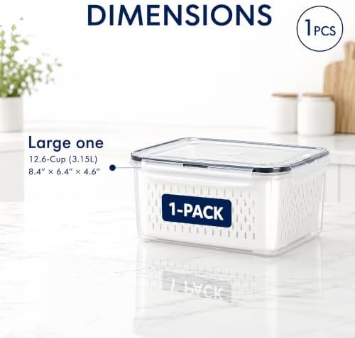 1 Pcs Large Fruit Storage Containers for Fridge Food Storage with Colanders - Image 2