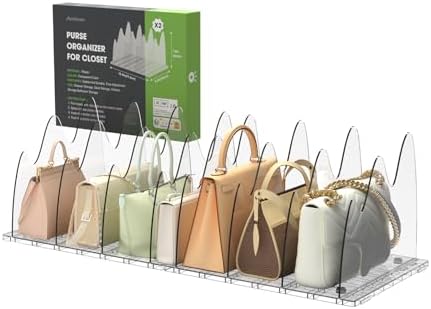 ANTOWIN 2 Pack Clear Purse Organizers for Closet, Adjustable Shelf Divider, Handbag Separators Storage Organizer, Shelf Divider in Bedroom, Office, Kitchen by ANTOWIN