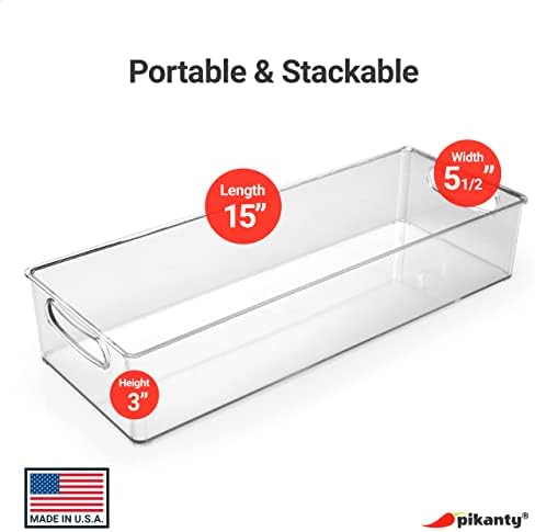 Pikanty Clear Refrigerator Organizer Bin with Handles — 15 Inch Stackable Fridge and Pantry Storage Container for Snacks, Produce, Cans, Yogurt, Condiments, Dishwasher and Freezer Safe, Made in USA - Image 2