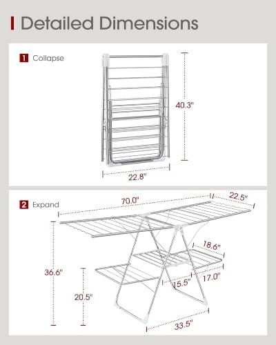 Sakugi Clothes Drying Rack, Foldable 2-Level with 70" Adjustable Wings - Image 2