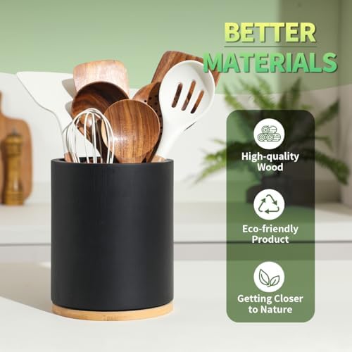 Black Utensil Holder, 360° Rotating 7.3 in Kitchen Organizer - Image 5