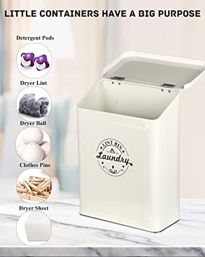 SACREDAY Magnetic Lint Bin for Laundry Room Organization and Storage with Brush, Wall-Mounted Dryer Lint Bin for Room Decor, Space-Saving Trash Can (Cream) - Image 6