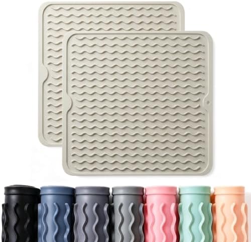 2 Pack Caketime Silicone Dish Drying Mat for Kitchen Counter Multiple Usage for Baking Cooking Under Sink Appliances Pioneer Woman Stuff 12"x12" by CAKETIME