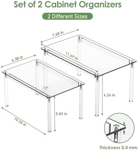 Delamu Cabinet Shelves, Clear Stackable Acrylic Storage Risers with Heavy Duty Support, Cabinet Organizer Shelf for Spices, Seasonings, Jars, Pantry, Kitchen Counter, Easy Assembly - Image 4