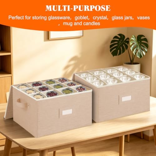 Wine Glass Storage Box, Stemware Storage Containers Cases with Dividers - Image 3