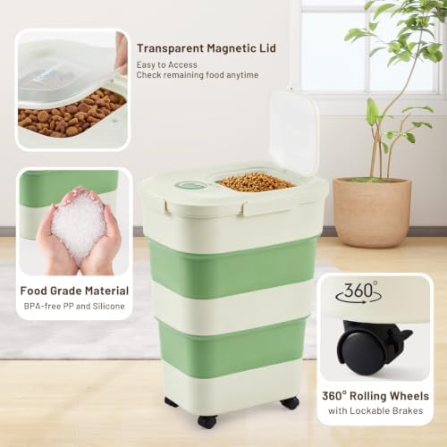 ZOMISIA 40-50lbs Collapsible Dog Food Storage Container with Wheels, Green - Image 5