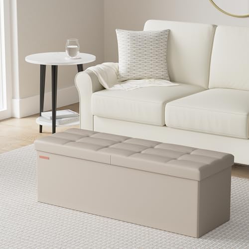 SONGMICS 43.3 Inches Folding Storage Ottoman Bench with Flipping Lid - Image 2