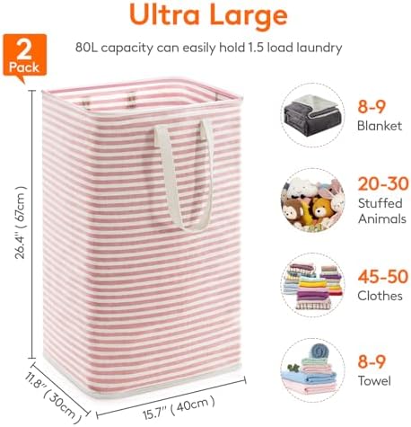 Lifewit 80L Large Laundry Baskets, Laundry Hampers Bags, 2 Pack, Grey&Pink - Image 4