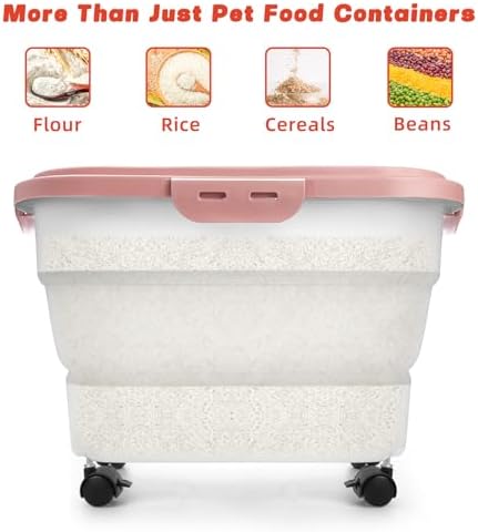 Airtight Pet Food Container, Collapsible Dog Food Storage Container 17-20 lb with Castors, Plastic Dog Food Bin with Pet Food Scoop & Measuring Cup for Dry Food Storage(red) - Image 6