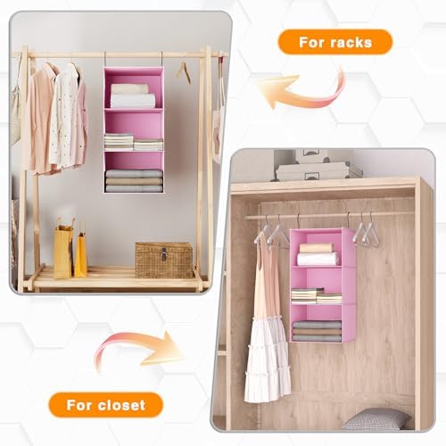 Hanging Closet Organizer 3-Shelf, Oxford Fabric Wardrobe Storage, Pink - Image 6