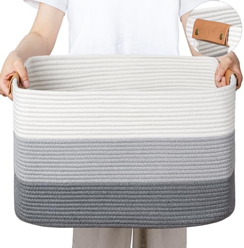 danpinera Blanket Basket, 72L Rectangle Large Basket for Living Room, Baby Room & Laundry, Woven Cotton Rope Toy Bin Baby Nursery Room Storage, 22’’*17’’*11.8’’, Gradient Grey by danpinera