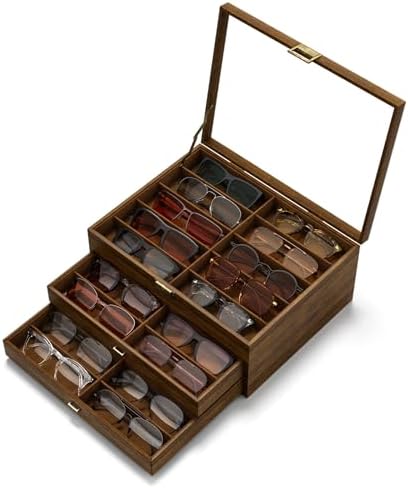 NEWLOOP 10/20/30 Wooden Pattern Sunglass Organizer Multiple Pairs of Eyeglass Ultra-thin Frame Storage Box for Women Men by NewloopStorageBox-Nomess