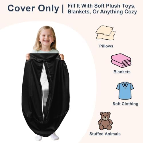 Lukeight Stuffed Animals Storage Bean Bag Chair Cover for Kids, Cozy Velvet Plush Toy Organizer Seat, Cover Only, No Filling Included, Long YKK Zipper, Side Pocket, X-Large 30 x 18 in - Image 2