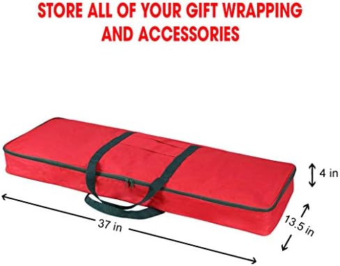 Christmas Wrapping Paper Storage Bag with Pockets | Gift Wrap Organizer Container | 37” x 14” x 4” | Underbed Durable Box Made of 600D Oxford Material (Red) - Image 4