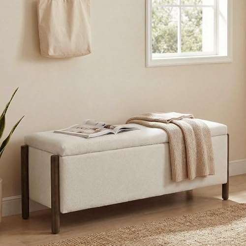 Usaint 47" Fabric Upholstered End of Bed Storage Ottoman Bench, Beige by Usaint