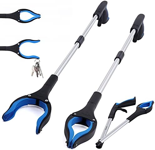 2-Pack Grabber Reacher Tool, 32 Inch Extra Long Steel Foldable Pick Up Stick with Strong Grip Magnetic, 90° Rotating Anti-Slip Jaw, Trash Claw Grabber Tool, Hand Grabber for Reaching, Arm Extension by Xth-Nth
