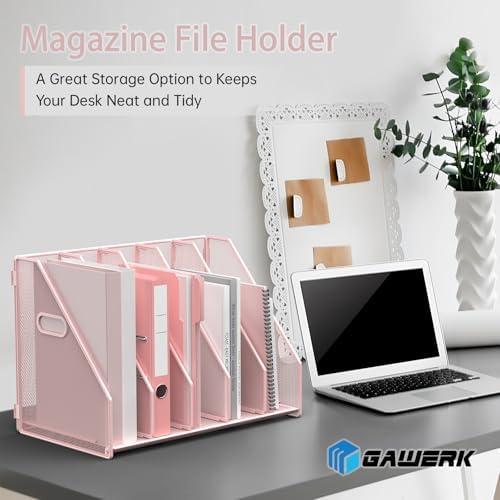 MINDEPOT Desk File Organizer Folder Holder with 5 Vertical for Office, Pink - Image 2