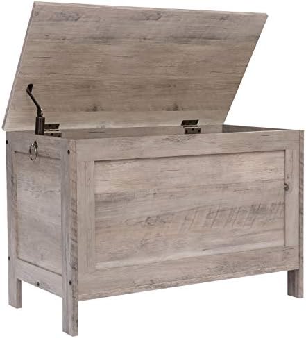 HOOBRO Toy Box, Retro Wooden Look Storage Chest with Safety Hinge, Entryway Storage Bench Supports 330 lb, 29.9 x 15.7 x 18.9 Inches Toy Chest Organizer, Easy Assembly (Greige) BG75CW01G2 by HOOBRO