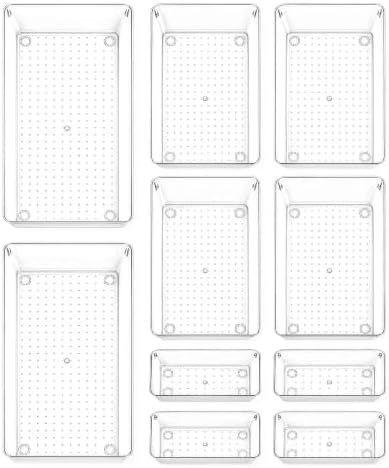 10 Pack Large Clear Drawer Organizer Trays, 3 Sizes, Non-Slip by CHOWAY