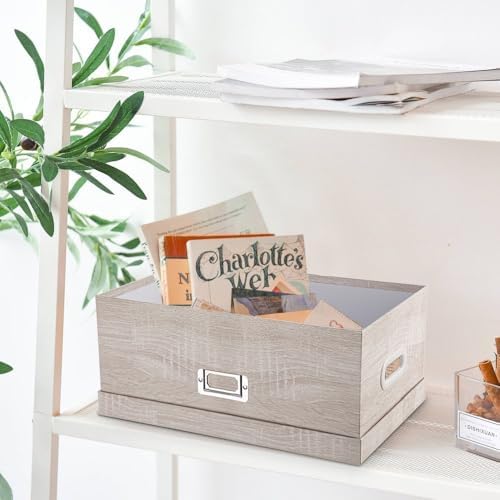 Briful Set of 2 Rustic Wood Grain Storage Boxes with Lids – Stackable Rectangular Organizer Bins, 14'' + 13'' Set Decorative Storage Containers for Bedroom, Living Room, Gifts - Image 5