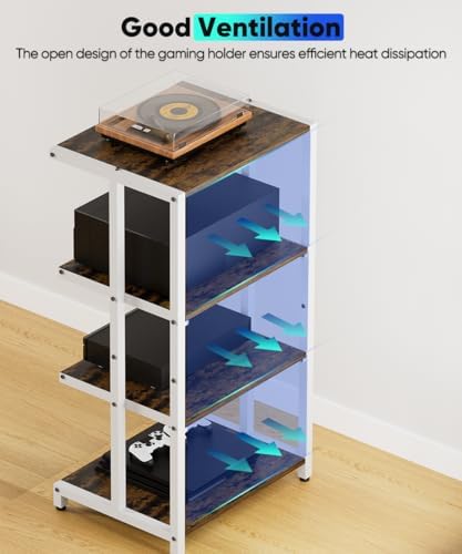 4-Tier Wooden Media Stand, AV Media Stand Corner Shelf for TV Accessories/Audiovisual Equipment/Optical Disc/PS4, Audio Storage Rack for Living Room, Gaming Room, Music Studio, White - Image 3
