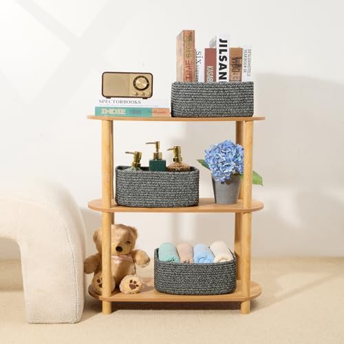 MiniArk Small Storage Baskets for Organizing | Closet Organizer Bins | Shelf Toy Basket | Woven Rope Baskets | Cube Decorative Box | Shallow Basket | 11.5x7.5x4.7” | 3 Packs Dark Gray - Image 6