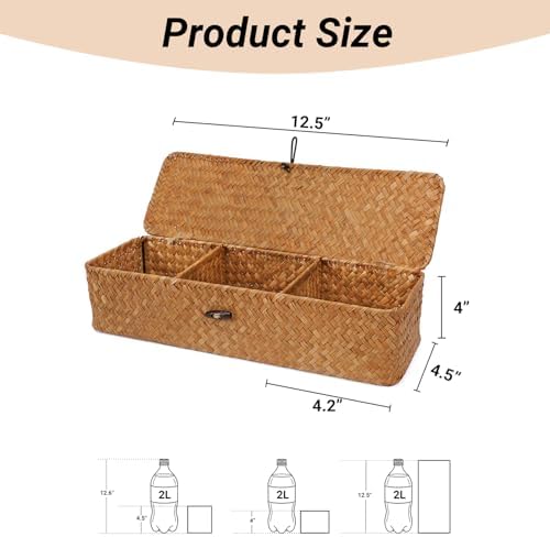 Nonam 3-Section Divided Storage Small Basket with Lid,Shelf Basket-Natural - Image 2