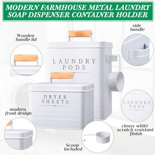 2 Pcs Farmhouse Metal Laundry Detergent Pod Container, Dryer Sheet Holder - Image 3