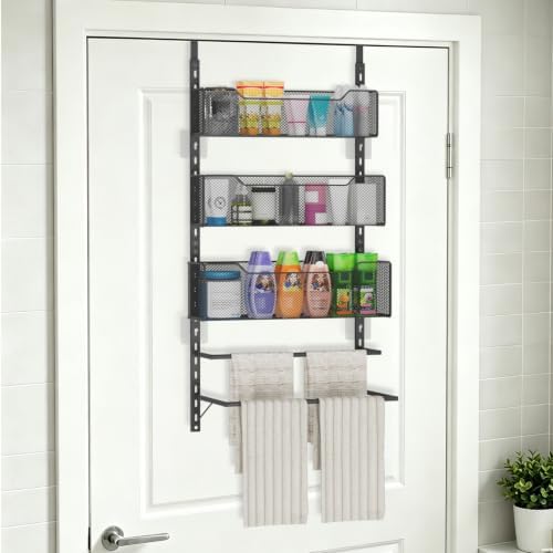VyGrow Over The Door Towel Rack with 3 Tier Mesh Baskets for Bathroom by VyGrow