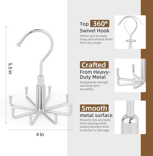 ZEDODIER Tie Hanger for Closet, Rotating Tie Organizer, Holds 8 Ties - Image 5