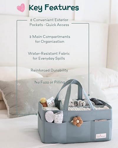 Lily Miles Baby Diaper Caddy Organizer, Wipeable Diaper Organizer Basket with 8 Pockets for Newborn Essentials, Nursery Tote Bag for Changing Table & Car Organization (Willow Green, Large) - Image 4