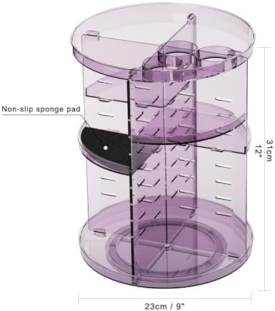 Rotating Makeup Organizer, DIY 8 Adjustable Layers Spinning Skincare Storage, Cosmetic Display Case with Brush Holder and Perfume Tray, Multi-Function Vanity Bathroom Countertop Organizer Clear Purple - Image 3