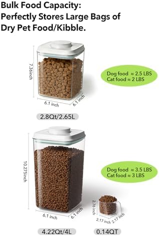 Dog Food Storage System with One-Touch Lid & Scoop, Mixed Size Set (2.8 QT / 2.65 L & 4.2 QT / 4.0 L) Cat Food Storage Container，Stackable Durable PET for Kibble, Treats & Complete Feeding - Image 6