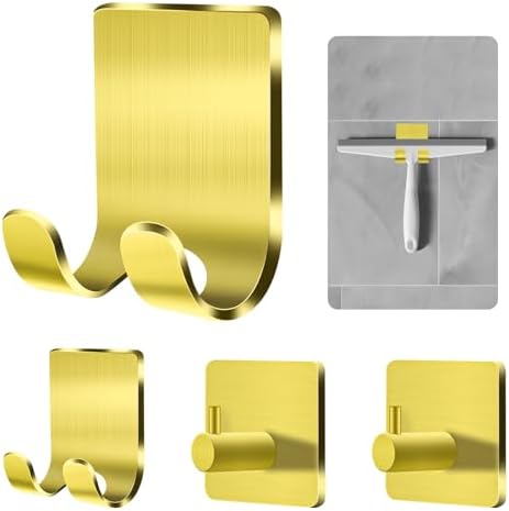 CGBE 4 Packs Shower Hooks for Inside Shower, Self Adhesive Shaver Holder Hanger Hooks for Bathroom Damage Free Wall Hooks for Razor Loofah Sponge - Gold by CGBE