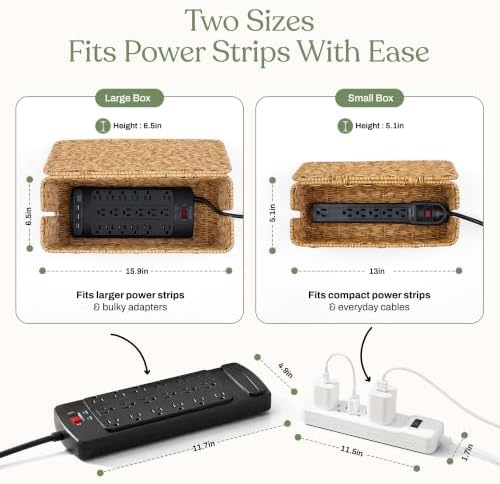 2PCS Cable Management Box Set, Handmade Rattan Cord Organizer - Image 2