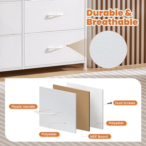 Sweetcrispy 8 Drawer Fabric White Dresser for Bedroom, Tall Double Dresser - Image 5