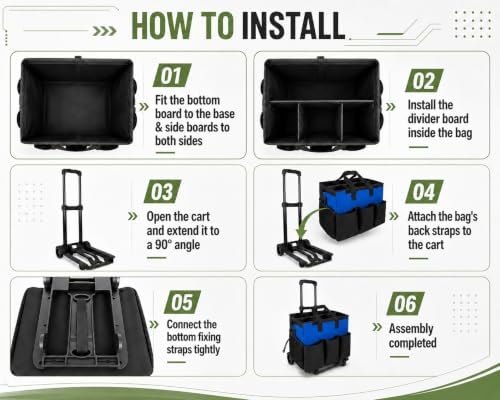 Cleaning Tools Cleaning Caddy with Wheels and Cleaning Apron, Large Rolling Cleaning Caddy Bag with Detachable Trolley, 6PCS Crevice Cleaning Brush Set, Adjustable Shoulder Strap & Multiple Pockets - Image 6