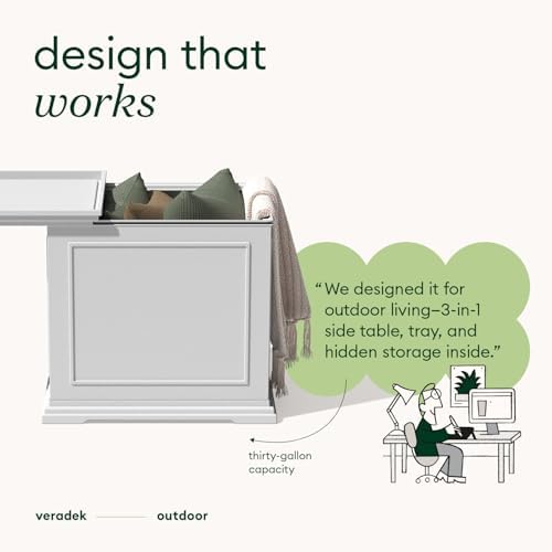 Veradek Brixton Tray Table - 2-in-1 Outdoor Side Table with Storage and Tray for Patio/Porch | Durable All-Weather Resistant | Classic & Functional - Image 3