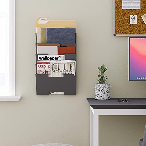 Wallniture Lisbon Metal Wall File Holder Organizer, 5-Tier File Folders Letter Size Magazine Holder and Office Decor, Gray - Image 2