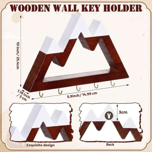 Gerrii Wooden Key Hooks for Wall, Mountain Key Rack with 5 Hook 10 x 5.9 in - Image 2