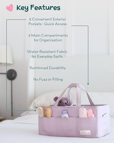 Lily Miles Baby Diaper Caddy Organizer, Wipeable Diaper Organizer Basket with 8 Pockets for Newborn Essentials, Baby Shower Gifts, Nursery Tote Bag for Changing Table or Car (Rosy Lilac, Large) - Image 3