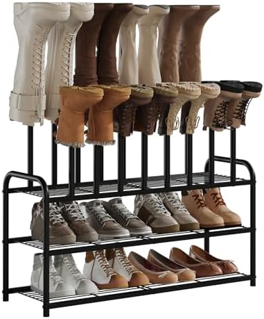 Kitsanery Shoe Rack, 100% Metal Boot Rack Organizer for Entryway, Closet & Garage, Free Standing Shoe Shelf for Storage Tall Boots, Sneakers, Cowboy Boots, Black (Large - 8 Pairs) by Kitsanery