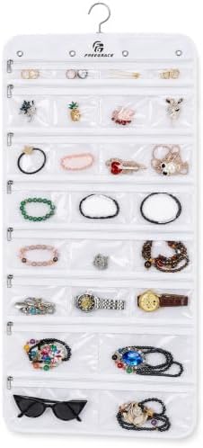 Freegrace Hanging Jewelry Organizer, 25 Zippered Pockets, 23 Necklace Hooks by Freegrace
