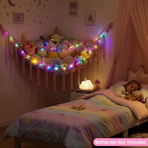 Basumee Stuffed Animals Hammock with LED Light Corner Net, Girls Room Decor - Image 3