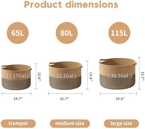 Foldable Laundry Hamper Basket with Collapsible Handle Cotton Rope Soft Woven Fabric Storage Organizer Clothes Toys Nursery Bedroom Dorm Space Saving Bin (Camel & Mix Camel, 80L(21.7"D x 13.8"H)) - Image 6