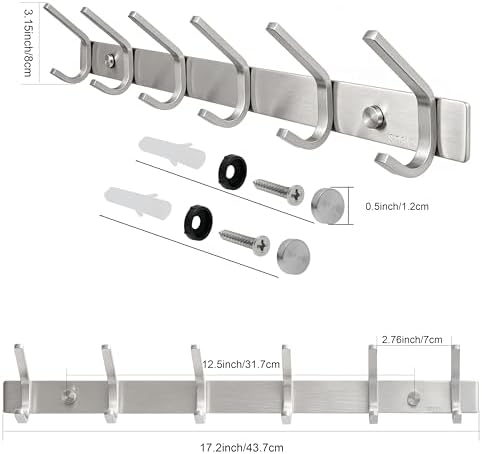 WEBI 2 Packs, Heavy Duty Stainless Steel 304 Hook Rail Coat Rack, Satin Finish, Great Home Storage & Organization for Bedroom, Bathroom, Foyers, Hallways - Image 3