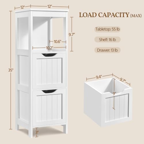 Yaheetech Small Bathroom Storage Cabinet with 2 Drawers & Open Shelf, White - Image 3