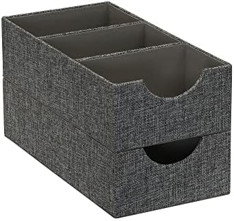 Household Essentials Organizer Tray Accessory in Fabric‑Covered Sturdy Drawer Organizer with Three Compartments, Graphite Gray, Set of 2 - Image 5