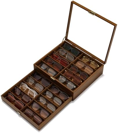 NEWLOOP 10/20/30 Wooden Pattern Sunglass Organizer Multiple Pairs of Eyeglass Ultra-thin Frame Storage Box for Women Men by NewloopStorageBox-Nomess