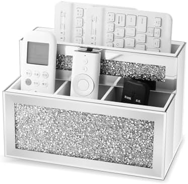 Mirrored Remote Control Holder, Crushed Diamond TV Remote Holder Wall Mount, Desk Organizers and Accessories for Phone, Pad, Pen and Pencil, Remote Caddy by SWTHONY